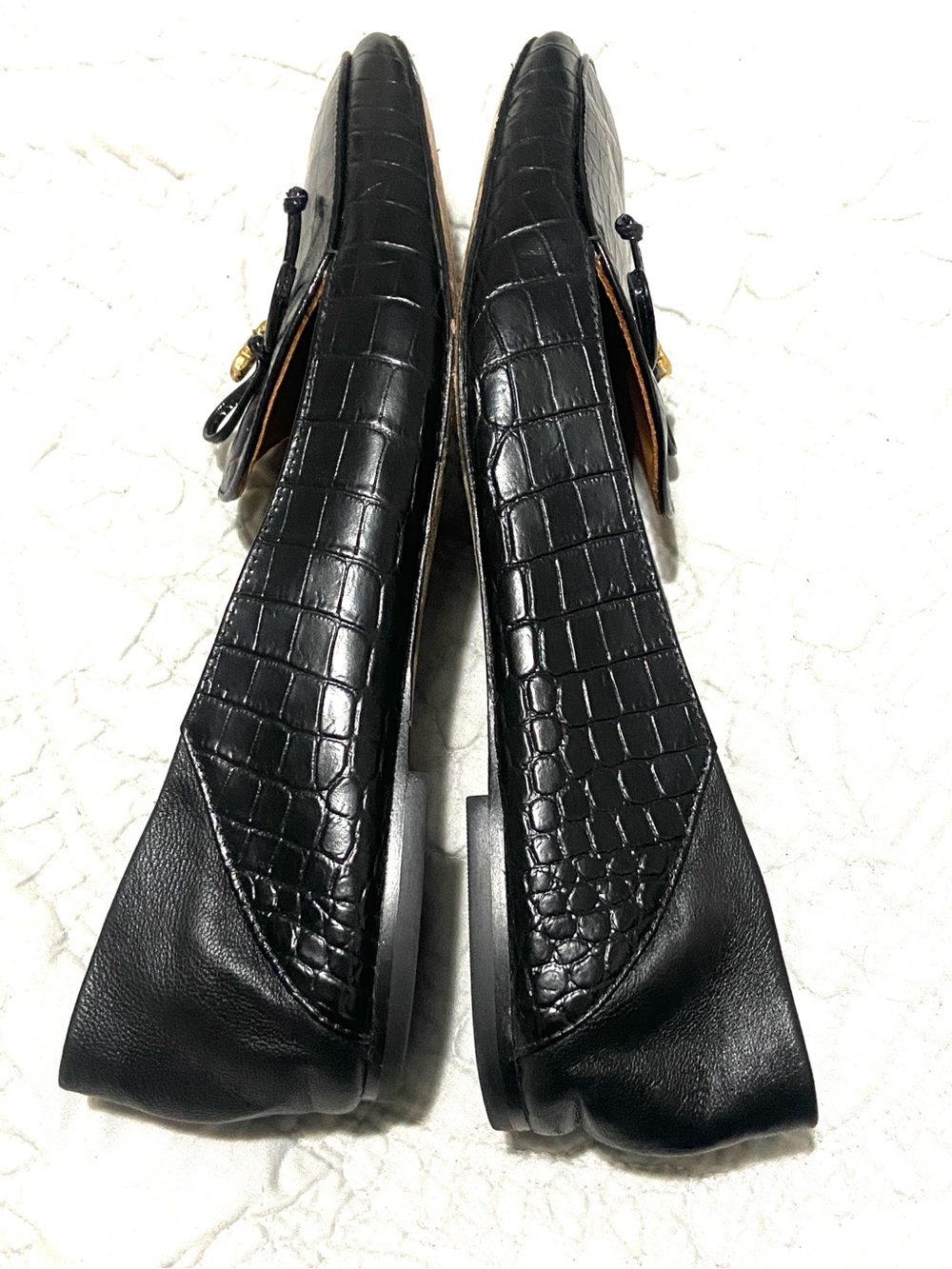 Tory Burch Black Croc-Embossed Leather charm  Loafers - Picture 5 of 11